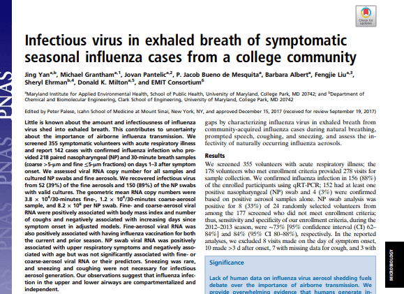 インフルエンザは空気感染する、という最新論文から